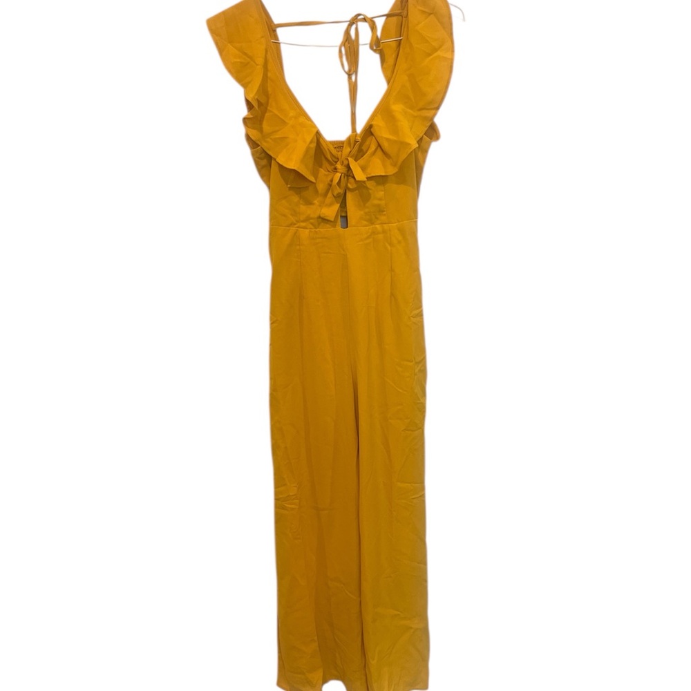 Lulus Women’s Flawless Life Marigold Ruffled Cutout Cropped Jumpsuit Small NWT - Picture 2 of 9